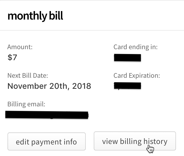 Screenshot of billing history selection in user menu